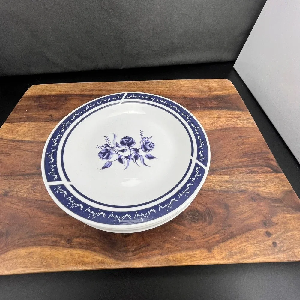 Vintage Alco Blue Rose Bread Plates:‎ Porcelain Set of 4
